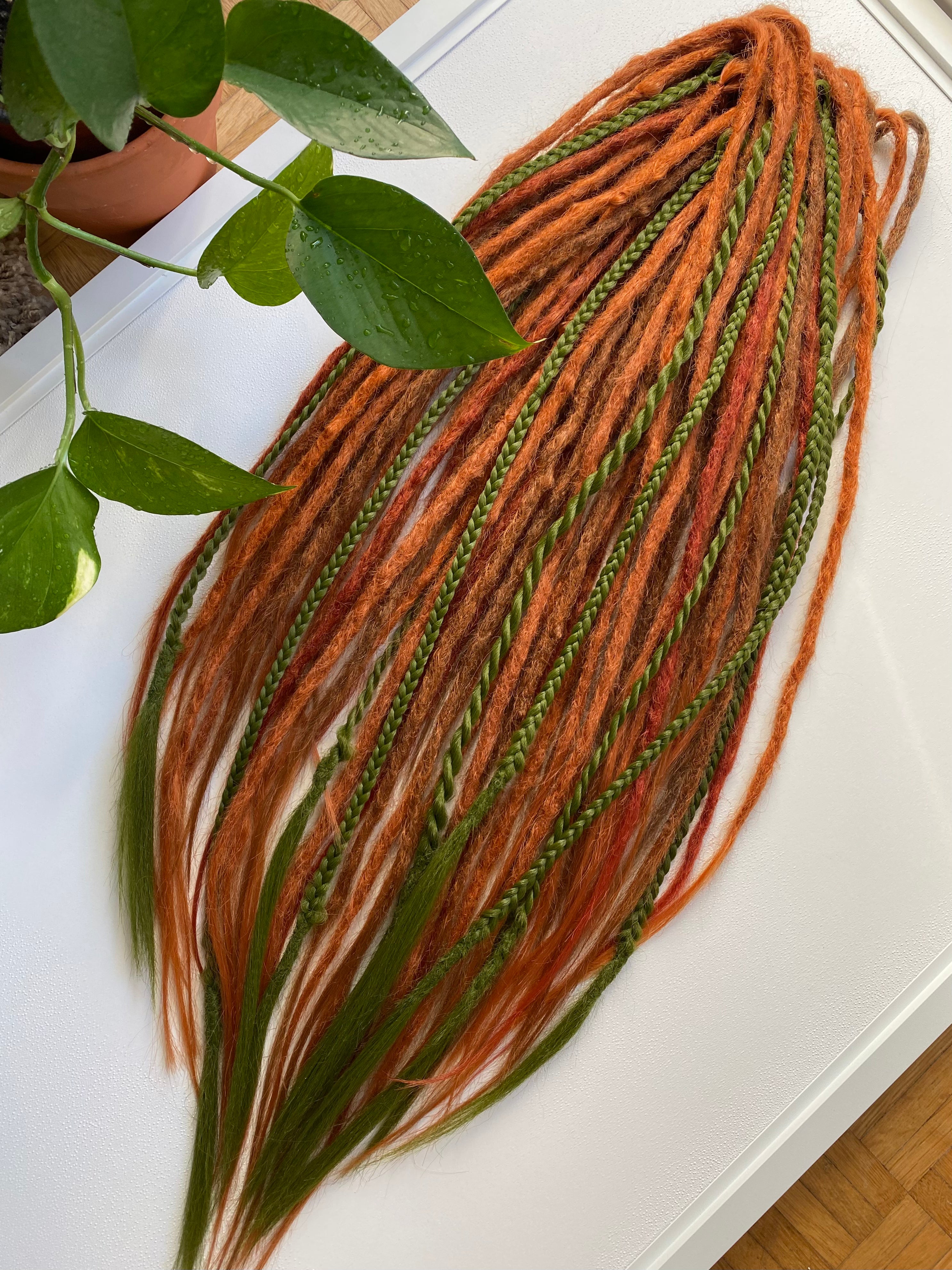 Ginger and Green Synthetic Dread Set