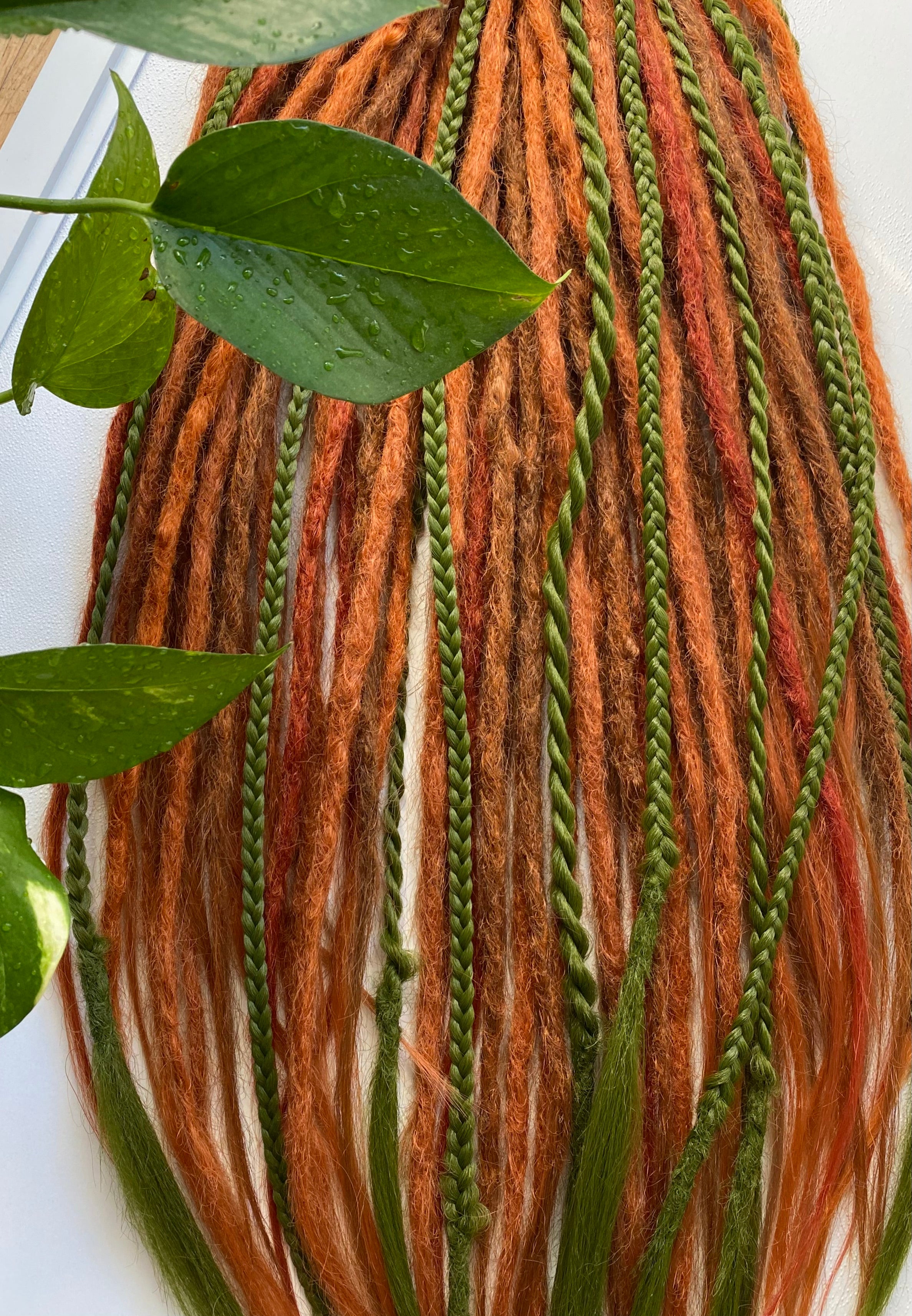 Ginger and Green Synthetic Dread Set