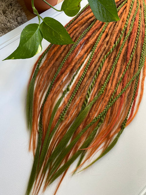 Ginger and Green Synthetic Dread Set